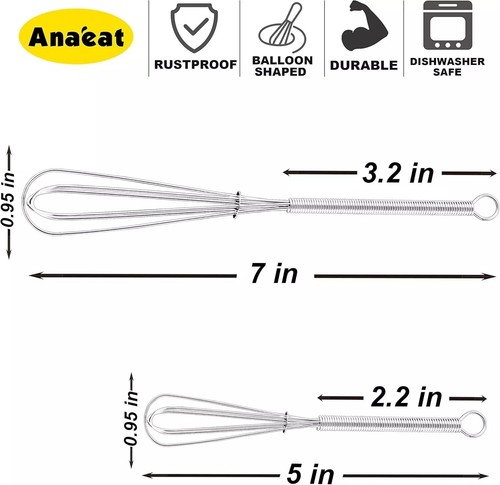 Mini Whisks Stainless Steel, Small Whisk 2 Pieces, 5in and 7in Tiny Whisk for Wh - Picture 2 of 7