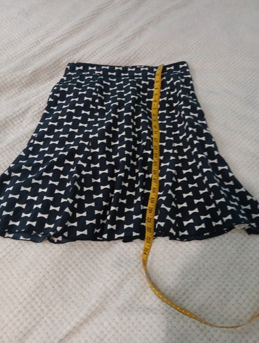 KATE SPADE Black Dark Coquett Flare Skirt White Bow Print Silk Blend Size 8 (US) - Picture 13 of 14