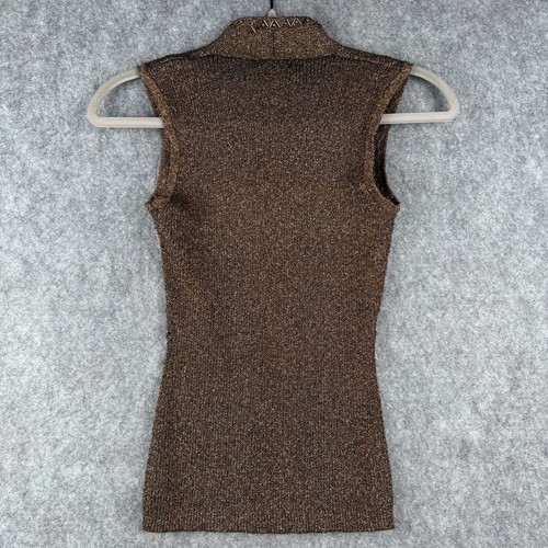 Cache Y2K ärmelloses Top Damen Vintage Bluse bronze braun metallic Perlen Gr. S - Bild 10 von 13