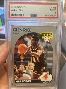 1990 NBA Hoops Glen Rice #168 Rookie Basketball Card Miami Heat PSA MINT 9