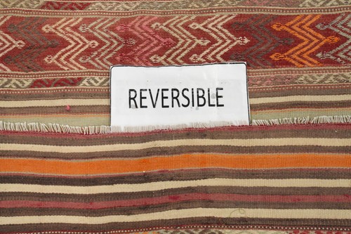Alfombra de lana oriental Kilim 4x7 tejido plano geométrico alfombra turca - Imagen 6 de 11