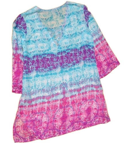Túnica Postocruz Transparente Rosa Aqua Boho Tie Dye Hippie - Imagen 2 de 5