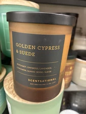 Scentsational GOLDEN CYPRESS SUEDE Soy Blend Small 1-Wick Candle WOOD WICK 11 OZ