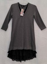 Karen Kane Gray Dress Black Sheer Hem 3/4 Sleeve V-Neck  Stretchy USA Size XS