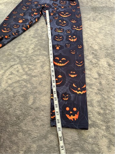 Halloween Leggings Spooky Pumpkin Spider Web Gray Black Women's L/XL - Picture 2 of 4