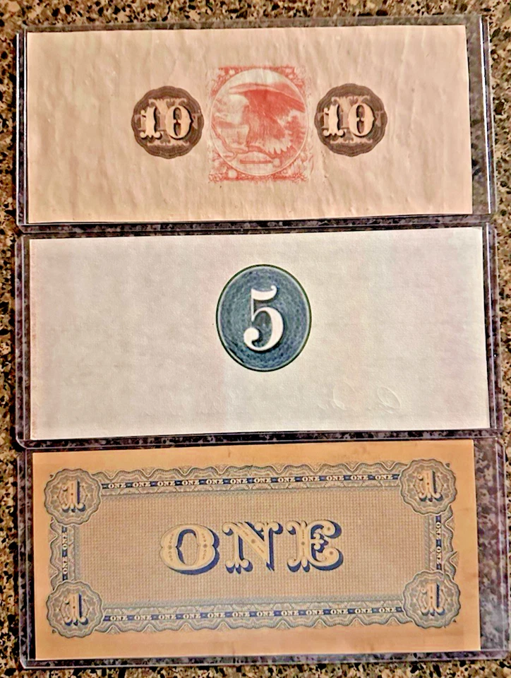 Lot of 3 Confederate States of America Bills $10, $5 & $1 - Image 2 of 2