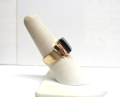 Unique Solid 14K Yellow Gold Signet Ring w/High Polish Hematite Stone size 7.5 - Picture 4 of 11