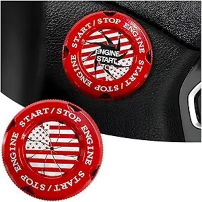 American Flag Design Zinc Alloy Red Touch Car Push Start Button Cov Color: Red
