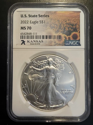 2022 American Silver Eagle U.S. State Series MS-70 NGC KANSAS! State 32/50 