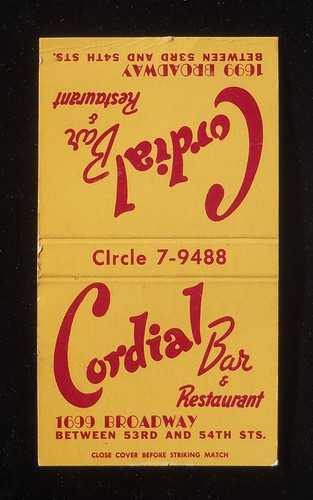 1950s Cordial Bar & Restaurant 1699 Broadway Between 53rd and 54th Sts. NYC NY - Picture 1 of 2