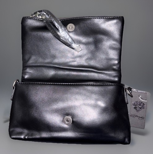 Ed Hardy Love Kills Slowly W/Red Rhinestones Clutch Shoulder Bag & Adjust Strap - Picture 4 of 6