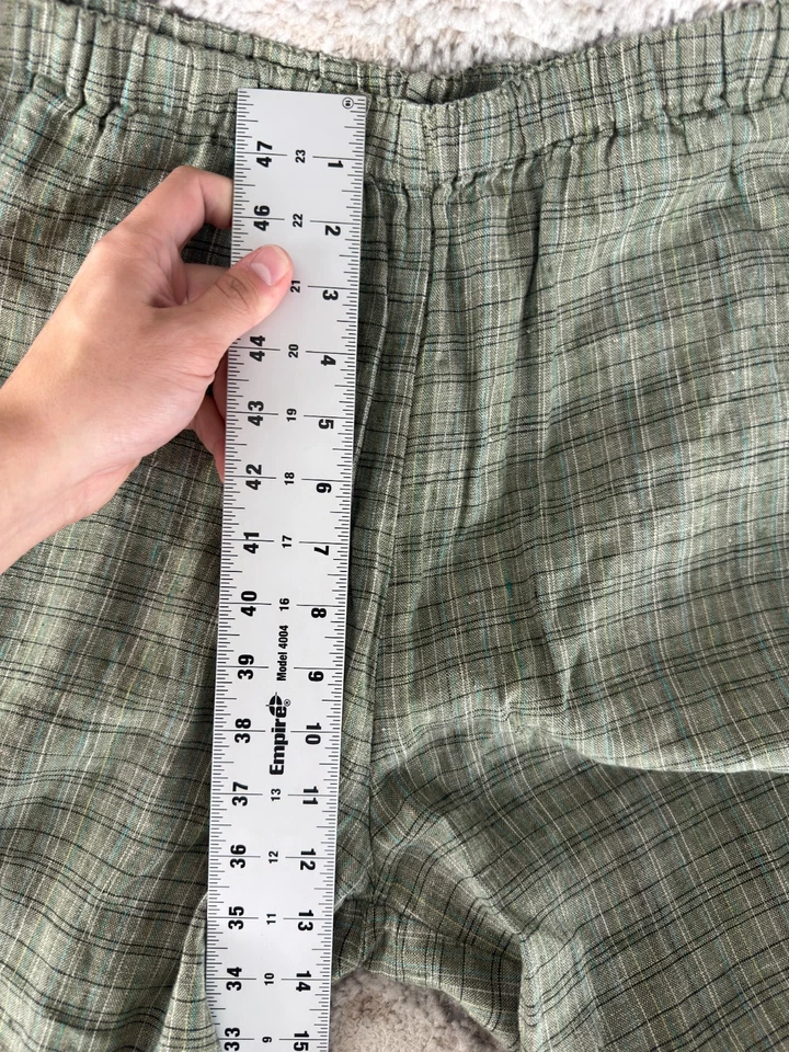 Flax Size M Linen Plaid Ankle Straight Leg Pants Green Casual Pull On Flat Front - Image 4 of 4