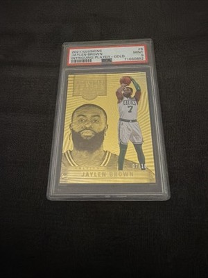 2021 Illusions Intriguing Players Jaylen Brown Gold 7/10 Jersey Match PSA 9