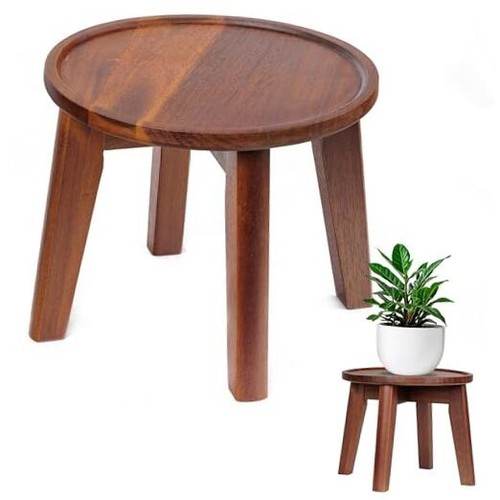 Indoor Plant Stand, Acacia Wooden Decorative Plant Shelf with Spill-Proof