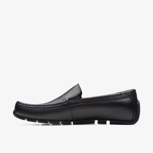 Clarks Mens Oswick Plain Black Leather Loafers - Picture 2 of 6