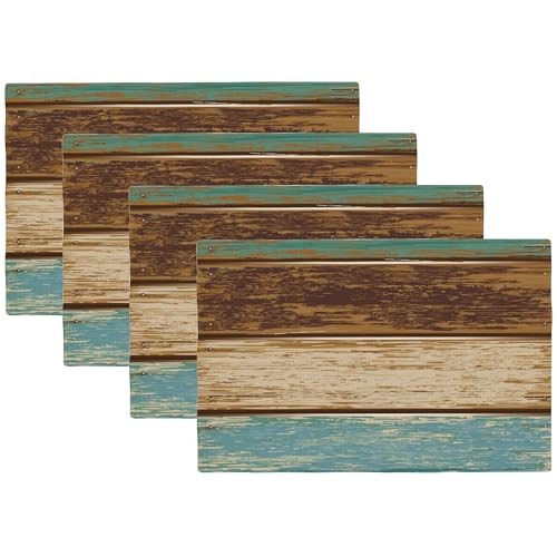 Placemats Set of 4 Table Mats Linen Place Mats for Dining Vintage Old Wooden - Picture 2 of 8