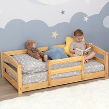 Toddler Bed with Rails Standard Crib Size Wooden Frame Varnished 1-3 Ocodile