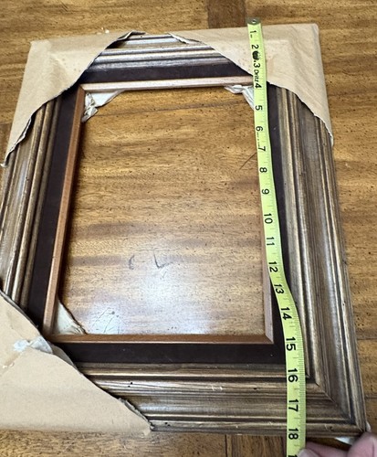 Vintage MCM Wood Picture Frame Rustic Brown Velvet Inlay Trim 9x12 McCoys - Picture 7 of 7