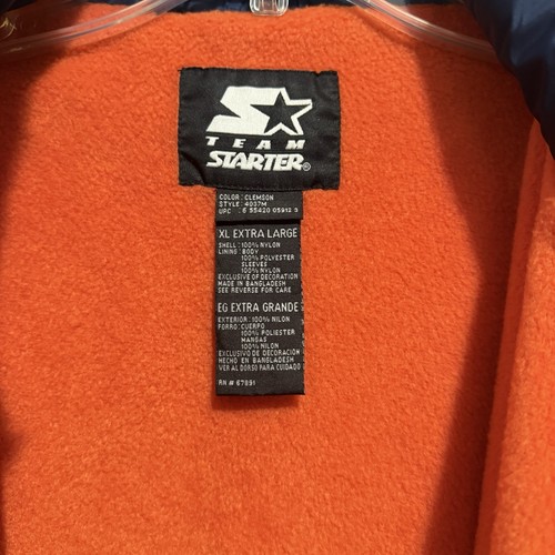 Starter Jacket Clemson Tigers  XLarge Nylon Outer Fleece Lined Puff Navy/Orange - Picture 8 of 13