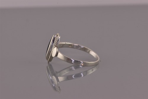 Sterling Silver Black Onyx Oval Collared Band Ring 925 Sz: 9 - Picture 5 of 8