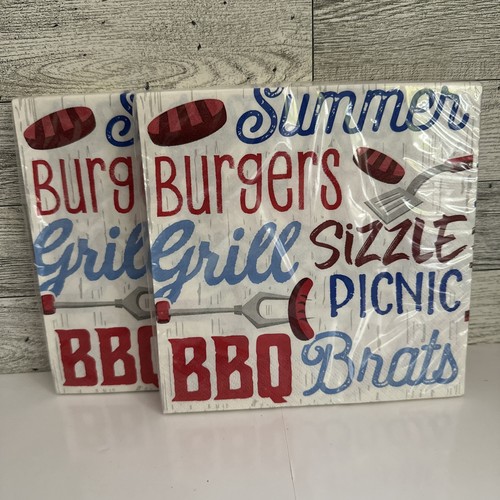 Summer BBQ Lunch Napkins Paper 16 Pack Grill Barbeque Summer Tableware 2 Pack - Picture 1 of 3