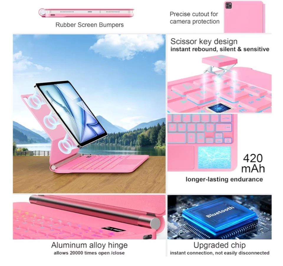 Keyboard Case for iPad Air 13 inch (M3 2025/M2, 2024),iPad Pro 12.9 inch Pink - Image 4 of 4