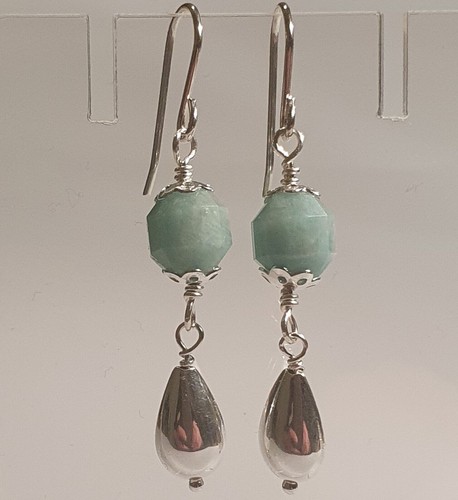 Pendientes facetados de plata esterlina 925 amazonita - Imagen 5 de 6