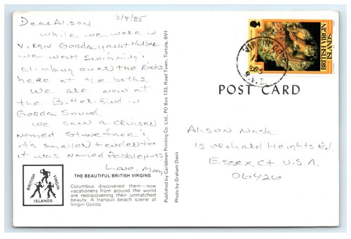 Cartolina litografica Continentale Isole Vergini Britanniche Virgin Gorda Beach - Foto 2 di 2