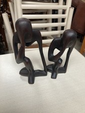 Brown Wooden People Scultures x 2 Figurines
