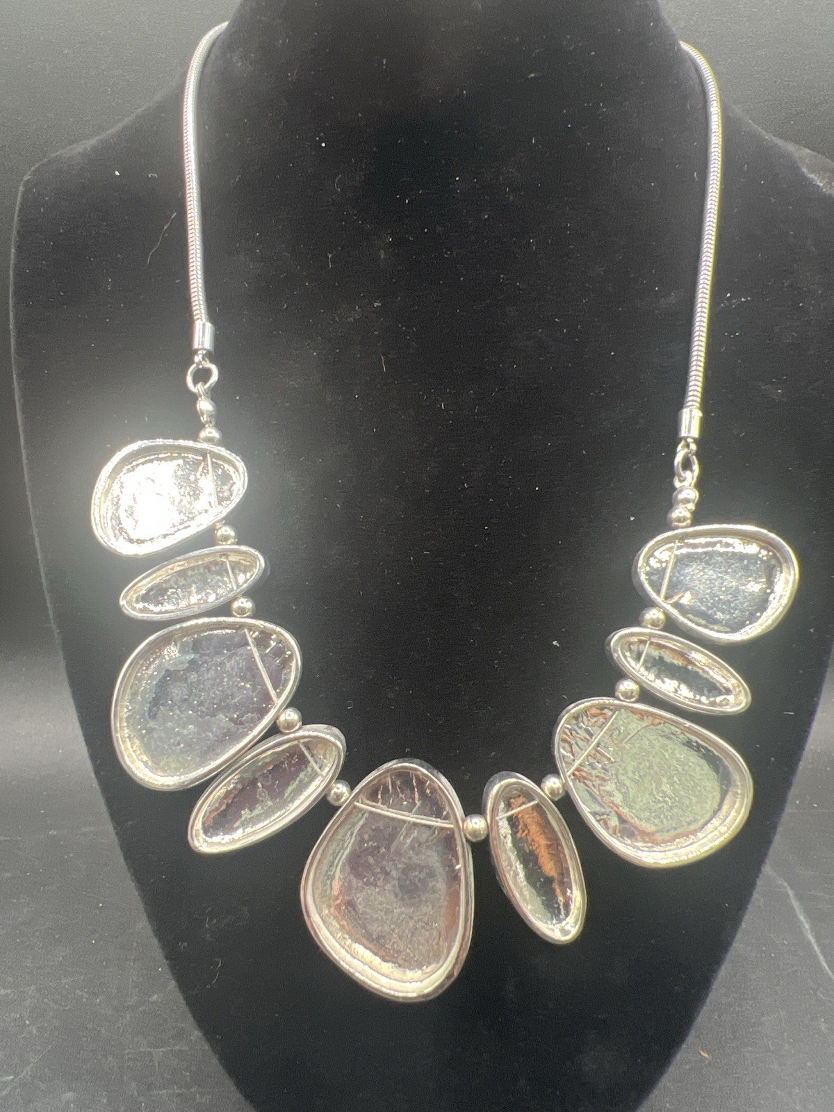 Statement Necklace Abalone Shell & Sterling Silve… - image 3