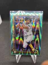 Rhys Hoskins 2025 Topps Chrome Aqua Lava Refractor Jersey Match 012/199 Brewers