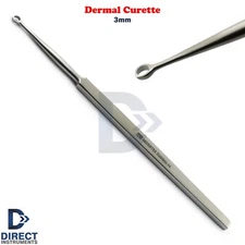 3mm Dermal Curette Round Loop Tip Single End Dermatology Scraper Stainless Steel