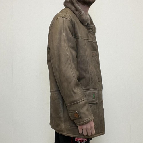 Genuine Vintage Sheepskin Shearling Grey Coat with Brown Fur Interior Size L - Picture 3 of 4