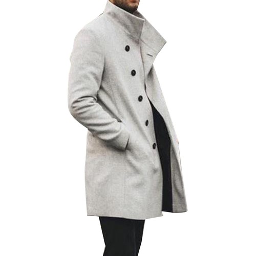 Mens Trench Coat Printed Slim Fit Stand Collar Single Breasted Long Coat Jacket - Picture 9 of 42