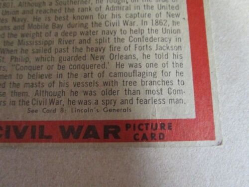 1965 Civil War Picture Card Reprint Single #7 David Farragut - Picture 12 of 12