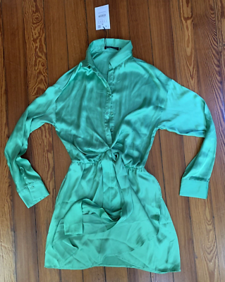 NWT Pull & Bear Green Satin Collared Long Sleeve Button Mini Dress Tie Small | eBay NWT Pull & Bear Green Satin Collared Long Sleeve Button Mini Dress Tie Small | eBay