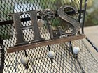 Cast Iron /Wood Wall Hanger Hook Keys Towels Rustic "HIS"