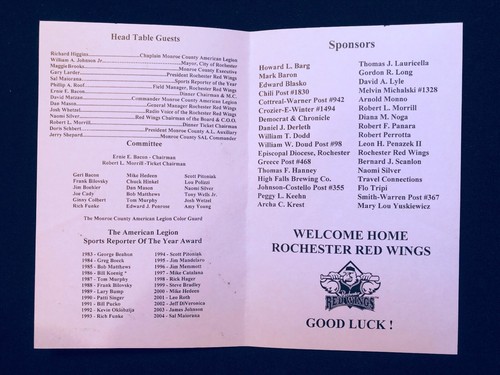 2004 PROGRAM 76TH ANNUAL ROCHESTER RED WINGS WELCOME HOME DINNER 25 SIGNATURES - Picture 3 of 3
