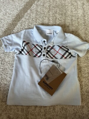 Authentic Burberry Baby Or Toddler Boys Blue T-shirt Polo Checked