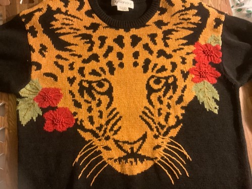 Vintage Outlander Leopard Damen Pullover schwarz gold mehrfarbig Bordüre Medium Tunika - Bild 3 von 12