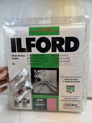 Ilford 2 HP5 Plus Professional Films ISO 400 & 25 Sheet MG RC 8x10 Paper Pack!!!