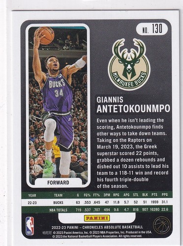 Panini NBA 2022-23 Chronicles Absolute N° 130 Giannis Antetokounmpo Rouge 26/48 - Picture 2 of 2
