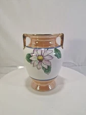 Antique Nippon Noritake Floral Two Handled Vase Hand Painted In Japan, C4