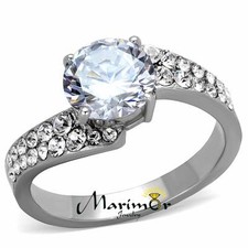 2.94Ct Round Cut Zirconia Stainless Steel Engagement Ring Band Women's Size 5-10