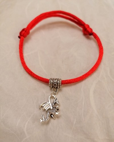 Silver Dragon bracelet On Red Cord ~Slide Knot To Close ~UK Seller ~ Adjustable - Picture 2 of 4