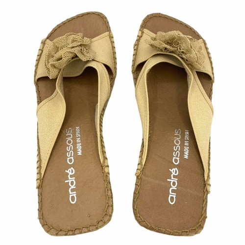 Andre Assous Cross Strap Open Toe Nude Wedge Espadrille Sandals Flower Sz 9 NWOB - Picture 8 of 10