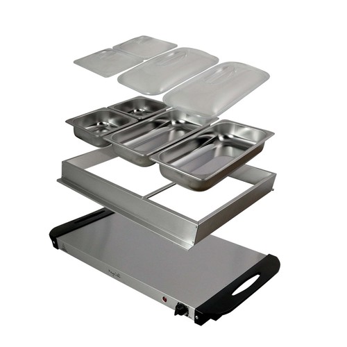 3 Section Buffet Server & Food Warmer in Stainless Steel Stackable Container New - Picture 4 of 8