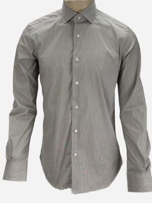XACUS Camicia Herren Grau Langärmlig Gepunktet Dress Shirt Sz 15.5X39 Nwt
