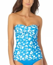 Anne Cole Signature Baby Bloom Lace Back Bandini Top Blue/White M NWOT (324)