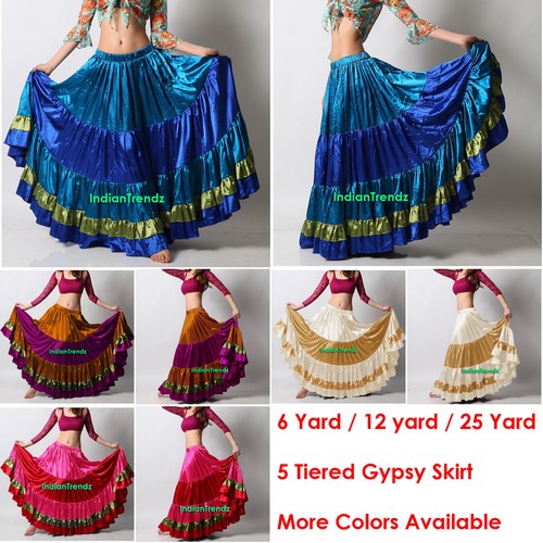 Bauchtanz Zigeuner 5 Stufen Rock Belly Dance Satin Skirt Tribal Tanz Oriental - Bild 1 von 40